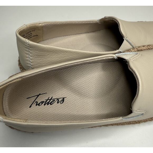 Trotters Poppy Espadrille Flat Womens 7.5N Ivory Leather Jute Edge Slip On - Picture 9 of 10